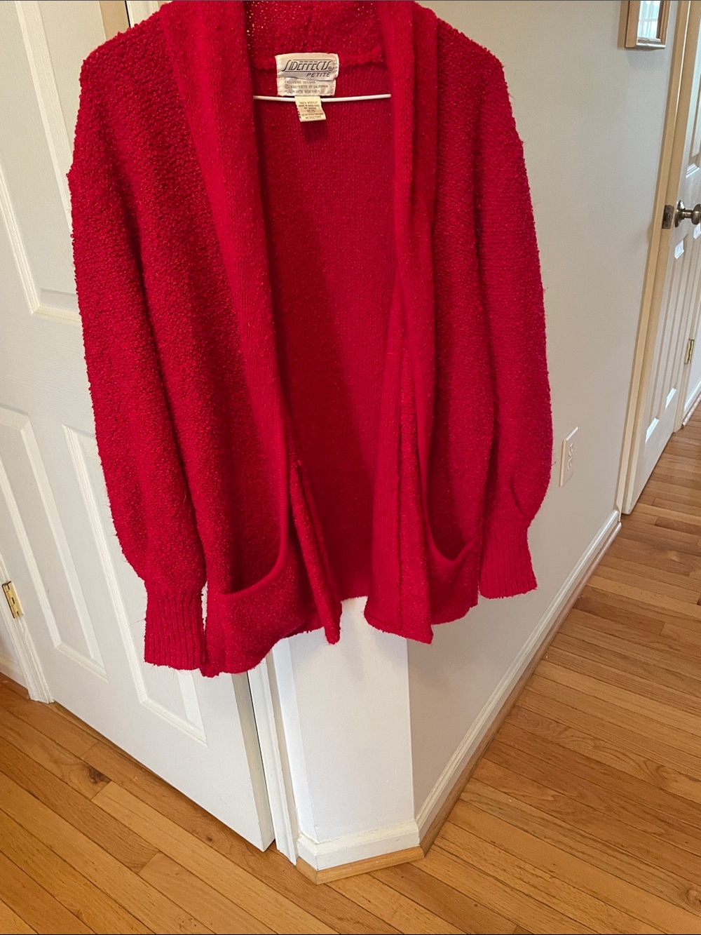 vintage Open-Front Red Women's Cardigan with Pockets
